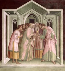 Judas recebendo pagamento por sua traição, de uma série de cenas do Novo Testamento